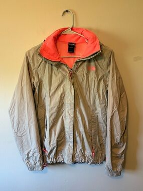 The North Face Women's HyVent Grey Jacket with Coral Lining, Size Small